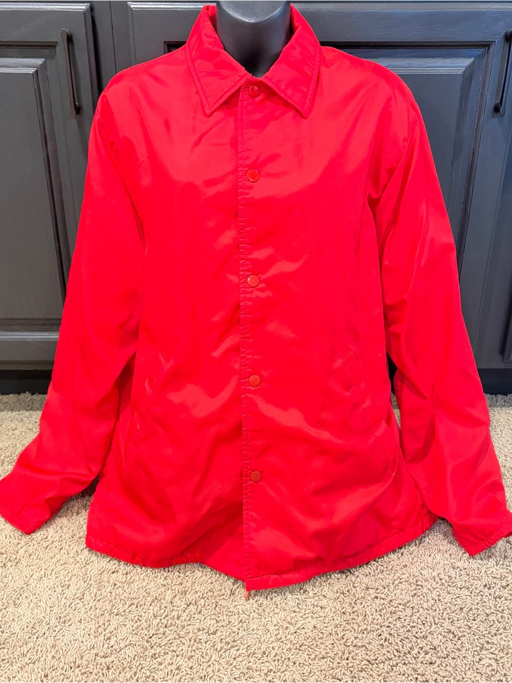 Vintage JCPenney Nylon Windbreaker Jacket Mens M Red Snaps Retro 70s 80s